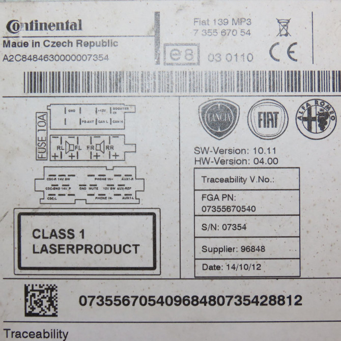 Autoradio occasion FIAT PANDA III Phase 1 01-2012->... 1.2i 69ch 4