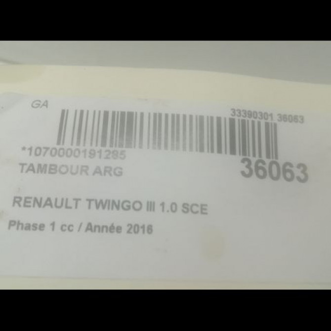 Tambour arrière gauche occasion RENAULT TWINGO III Phase 1 06-2014->... 1.0 SCE 12v 70ch 432001458R 3