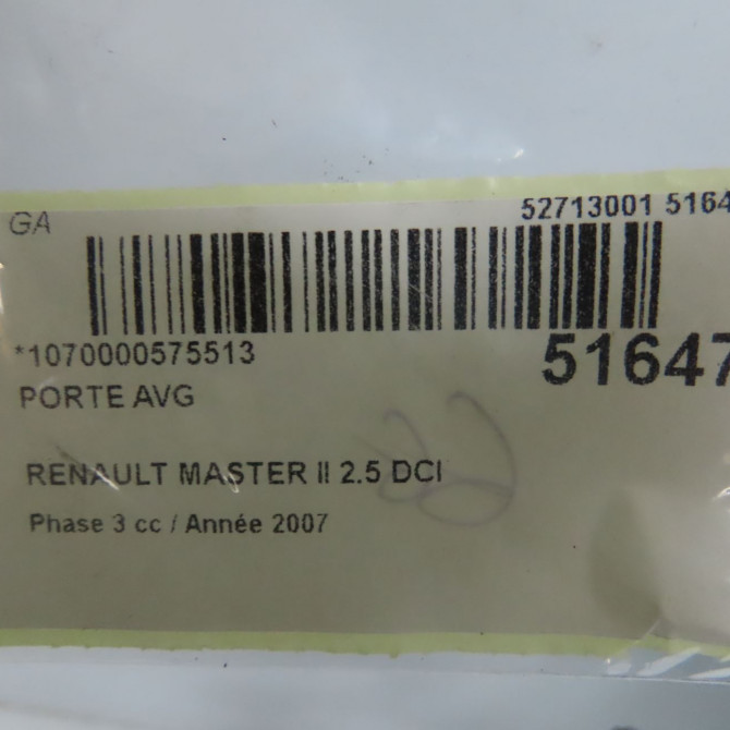 Porte avant gauche occasion RENAULT MASTER II Phase 3 06-2006->04-2010 2.5 DCI 100ch 7751474636 5
