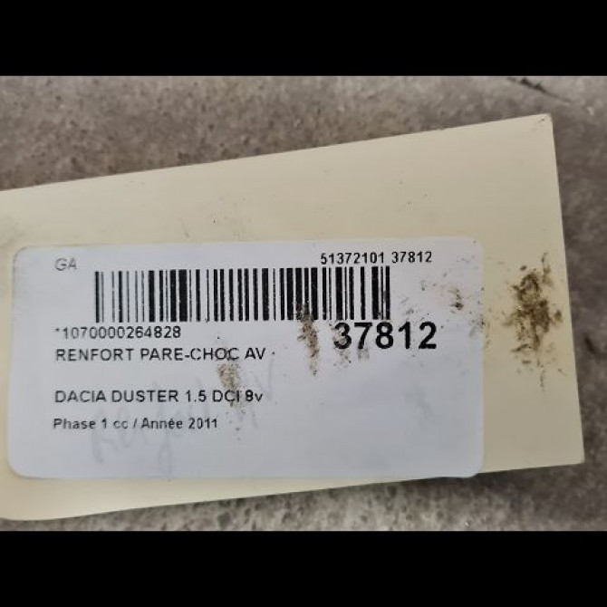 Renfort pare-choc avant occasion DACIA DUSTER Phase 1 03-2010->12-2013 1.5 DCI 8v 110ch 752106836R 2