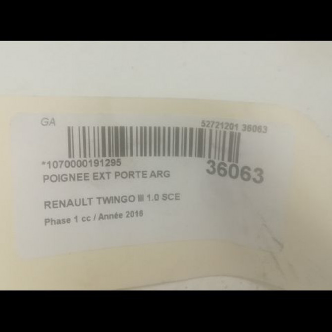 Poignee ext porte arg occasion RENAULT TWINGO III Phase 1 06-2014->... 1.0 SCE 12v 70ch 826067397R 3