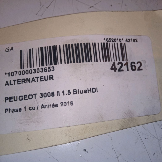 Alternateur occasion PEUGEOT 3008 II Phase 1 04-1995->04-1999 1.5 BlueHDI 130ch 9824742880 5