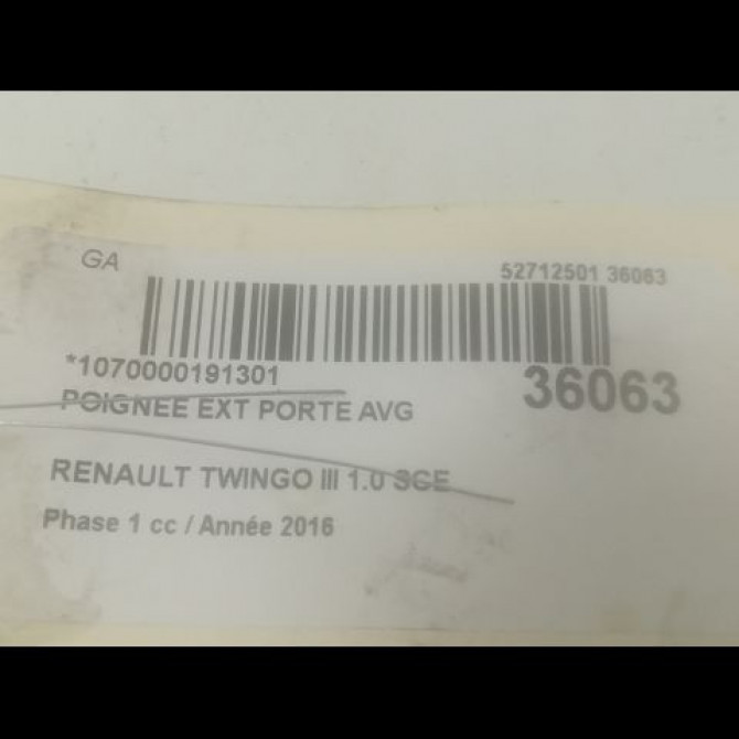 Poignee ext porte avg occasion RENAULT TWINGO III Phase 1 06-2014->... 1.0 SCE 12v 70ch 806071712R 3