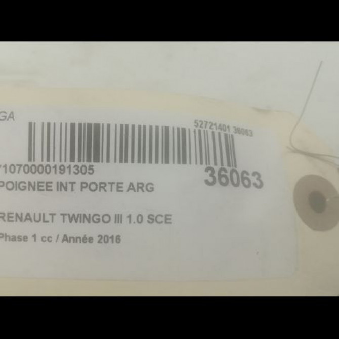 Poignee int porte arg occasion RENAULT TWINGO III Phase 1 06-2014->... 1.0 SCE 12v 70ch 806712270R 3