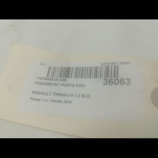 Poignee int porte ard occasion RENAULT TWINGO III Phase 1 06-2014->... 1.0 SCE 12v 70ch 806700080R 3