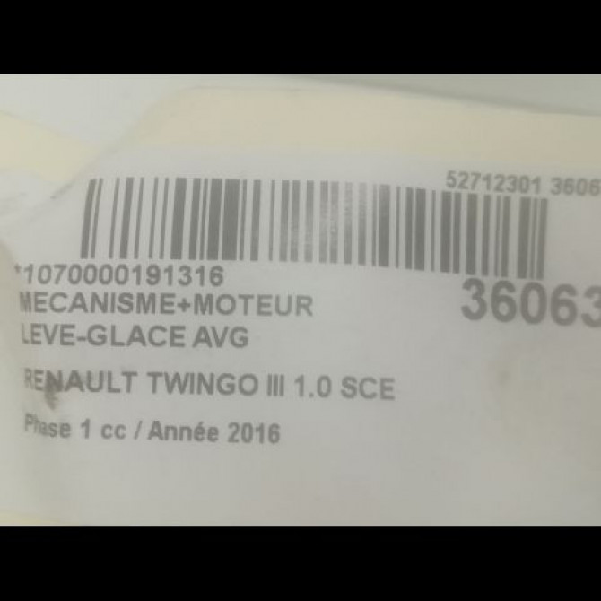 Mecanisme+moteur leve-glace avg occasion RENAULT TWINGO III Phase 1 06-2014->... 1.0 SCE 12v 70ch 807215092R 3