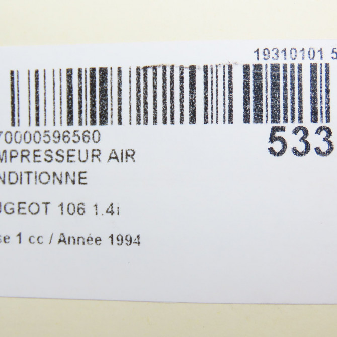 Compresseur air conditionne occasion PEUGEOT 106 Phase 1 09-1991->04-1996 1.4i 6453N1 8