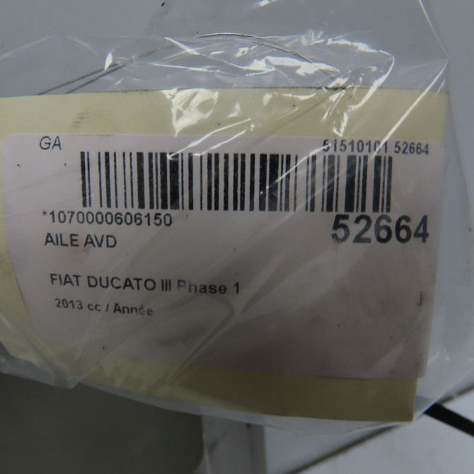 Aile avant droite occasion FIAT DUCATO III Phase 1 06-2006->10-2014 53376856 5