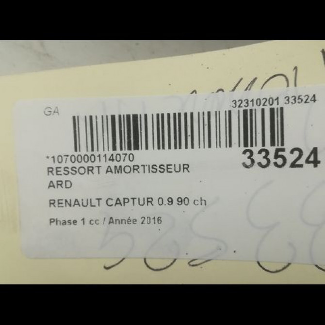 Ressort amortisseur ard occasion RENAULT CAPTUR Phase 1 02-2013->... 0.9 90 ch 550208225R 3