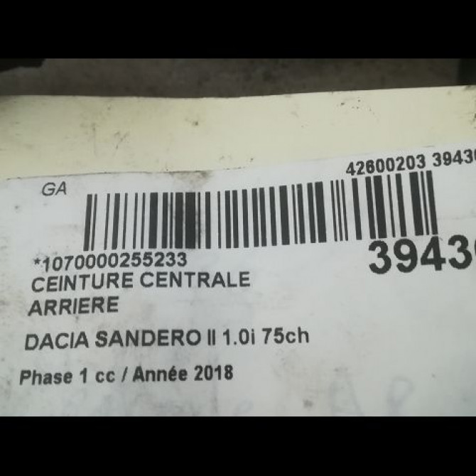 Ceinture centrale arriere occasion DACIA SANDERO II Phase 1 10-2012->... 1.0i 75ch 888418448R 4