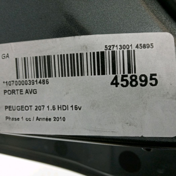 Porte avant gauche occasion PEUGEOT 207 Phase 1 04-2006->06-2013 1.6 HDI 16v 90ch 9002AN 3