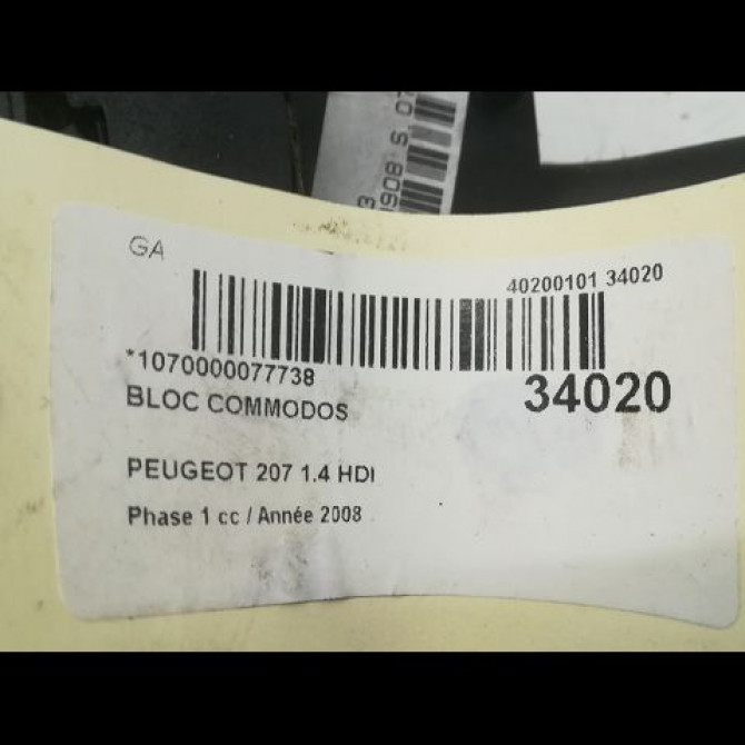 Bloc commodos occasion PEUGEOT 207 Phase 1 04-2006->06-2013 1.4 HDI 6242ST 5
