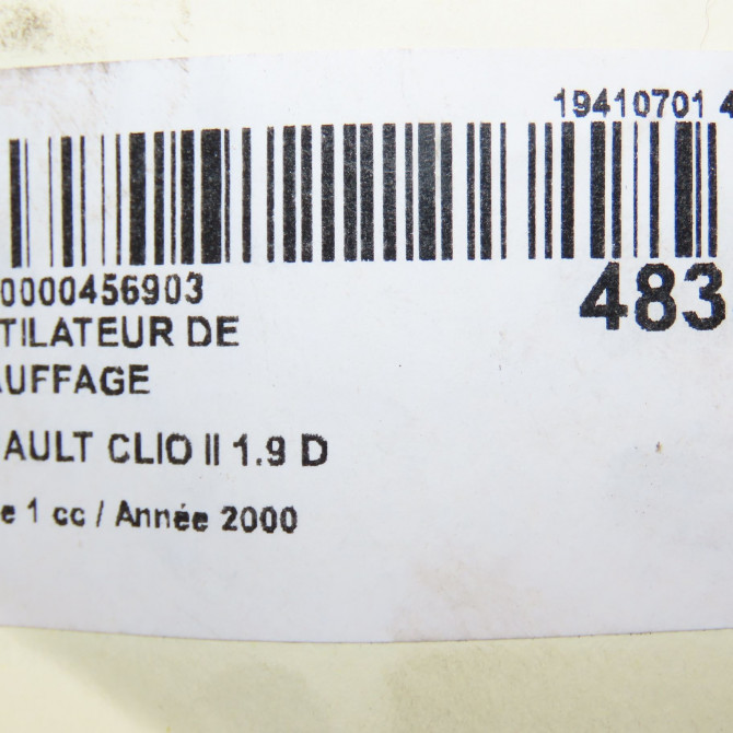 Ventilateur de chauffage occasion RENAULT CLIO II Phase 1 03-1998->06-2001 1.9 D 7701044804 7