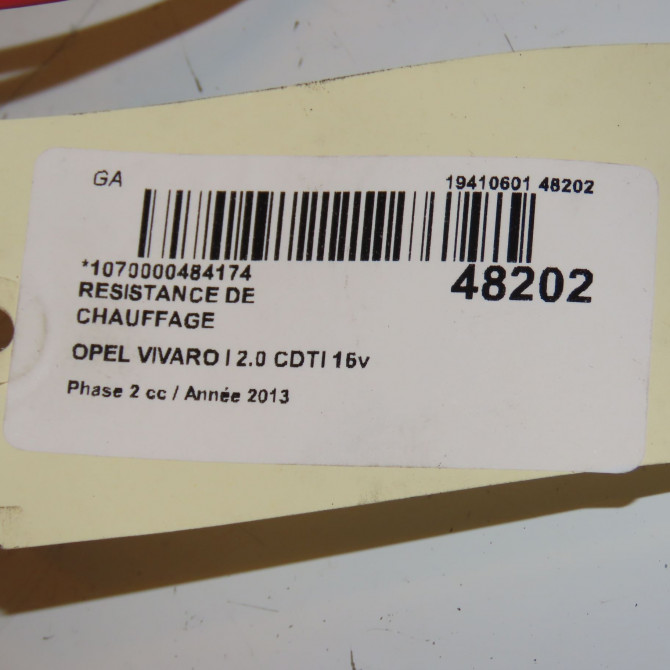 Resistance de chauffage occasion OPEL VIVARO I Phase 2 08-2006->... 2.0 CDTI 16v 90ch 91158691 3