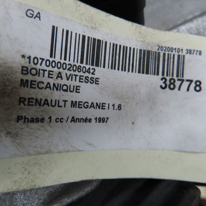 Boîte à vitesse mecanique occasion RENAULT MEGANE I Phase 1 11-1995->03-1999 1.6 7701667406 7
