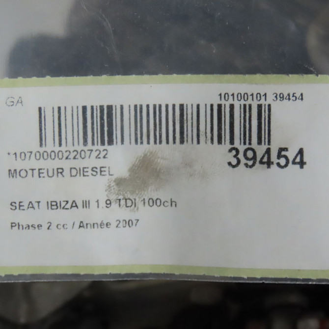 Moteur diesel occasion SEAT IBIZA III Phase 2 03-2006->06-2009 1.9 TDI 100ch 3G100035E 6