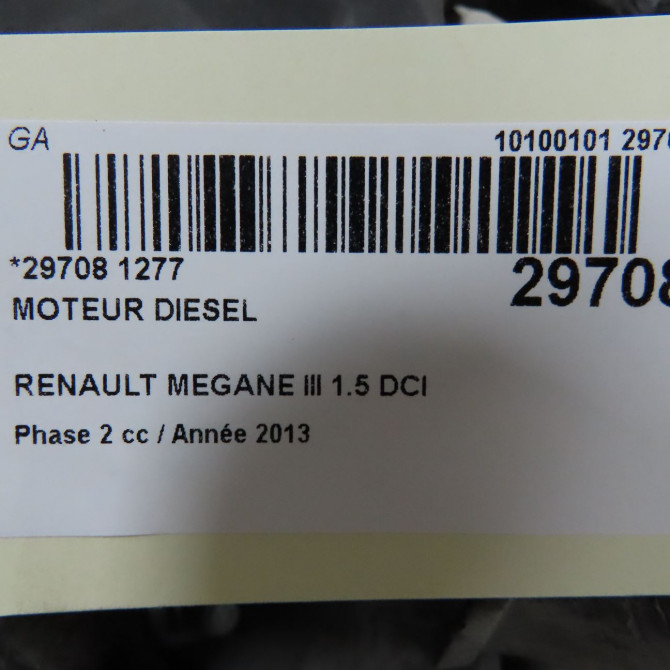 Moteur diesel occasion RENAULT MEGANE III Phase 2 01-2012->06-2014 1.5 DCI 90ch 8201246258 6