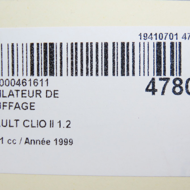 Ventilateur de chauffage occasion RENAULT CLIO II Phase 1 03-1998->06-2001 1.2 7701051270 6