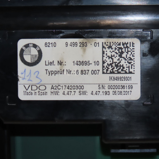 Compteur occasion B.M.W. SERIE 1 II phase 2 03-2015->... 114 D 95ch 62105B413C8 3