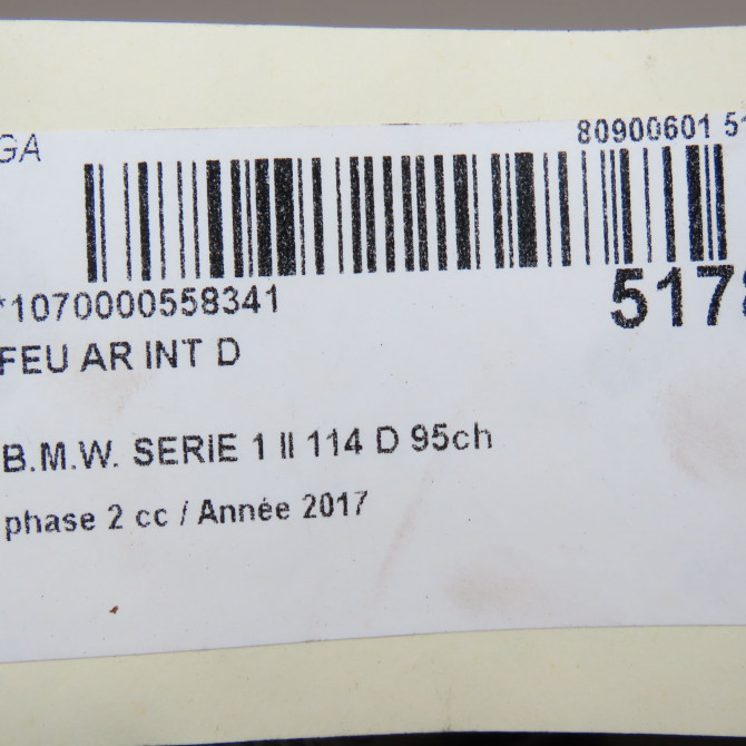 Feu arrière intérieur droit occasion B.M.W. SERIE 1 II phase 2 03-2015->... 114 D 95ch 63217456504 5
