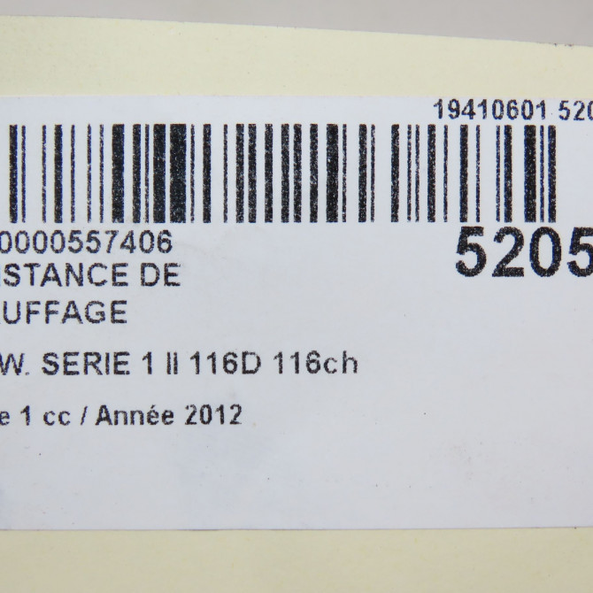Resistance de chauffage occasion B.M.W. SERIE 1 II Phase 1 08-2011->06-2015 116D 116ch 64119232058 6