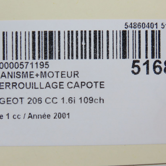 Mecanisme+moteur deverrouillage capote occasion PEUGEOT 206 CC Phase 1 10-2000->03-2007 1.6i 109ch 7