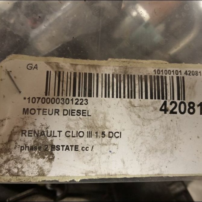 Moteur diesel occasion RENAULT CLIO III phase 2 ESTATE 03-2009->12-2014 1.5 DCI 75ch 6