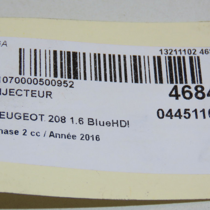 Injecteur occasion PEUGEOT 208 Phase 2 04-2015->... 1.6 BlueHDI 75ch 5