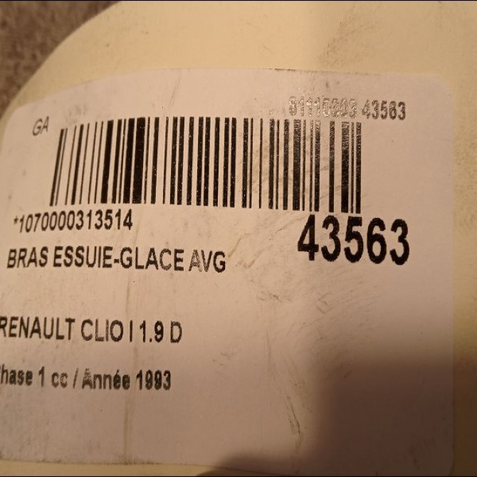 Bras essuie-glace avant gauche occasion RENAULT CLIO I Phase 1 06-1990->03-1994 1.9 D 7701039616 2
