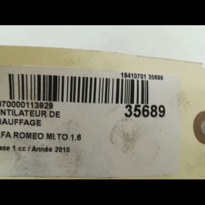 Ventilateur de chauffage occasion ALFA ROMEO MI.TO MI.TO Phase 1 2008-09-01->2016-12-31 1.6 JTDm 120ch 77365054 3
