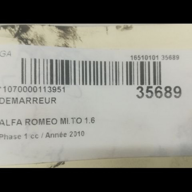 Démarreur occasion ALFA ROMEO MI.TO MI.TO Phase 1 2008-09-01->2016-12-31 1.6 JTDm 120ch 51810308 3