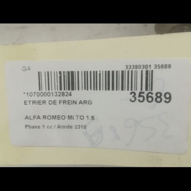 Etrier de frein arrière gauche occasion ALFA ROMEO MI.TO MI.TO Phase 1 2008-09-01->2016-12-31 1.6 JTDm 120ch 77365743 3