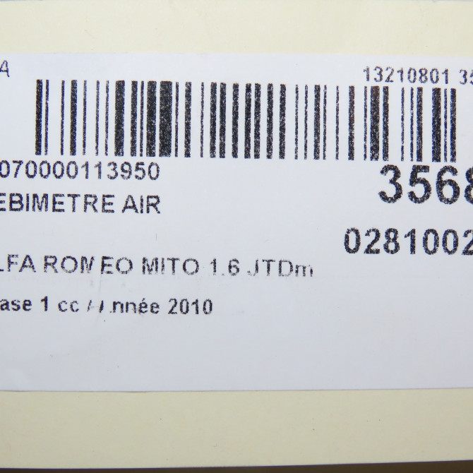 Debimetre air occasion ALFA ROMEO MI.TO MI.TO Phase 1 2008-09-01->2016-12-31 1.6 JTDm 120ch 51831050 6