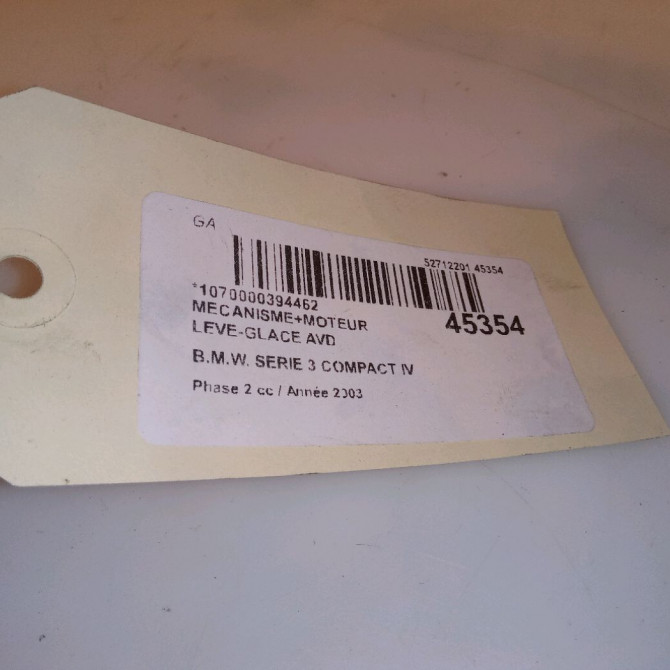 Mecanisme + moteur lève-glace avant droit occasion B.M.W. SERIE 3 COMPACT IV Phase 2 03-2003->12-2004 320 TD 149ch 51337079920 4