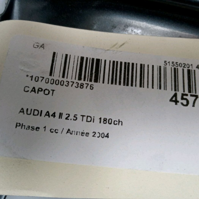 Capot occasion AUDI A4 II Phase 1 01-2001->11-2004 2.5 TDi 180ch 8E0823029 5