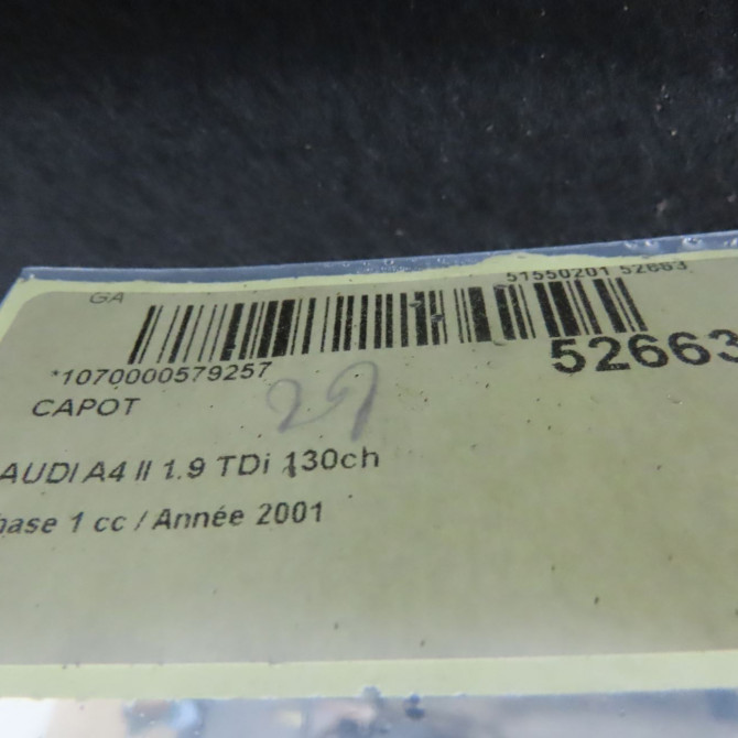 Capot occasion AUDI A4 II Phase 1 01-2001->11-2004 1.9 TDi 130ch 8E0823029 5
