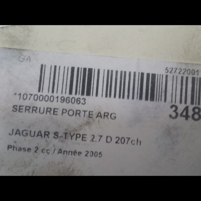 Serrure porte arg occasion JAGUAR S-TYPE Phase 2 01-2002->12-2007 2.7 D 207ch XR853055 3