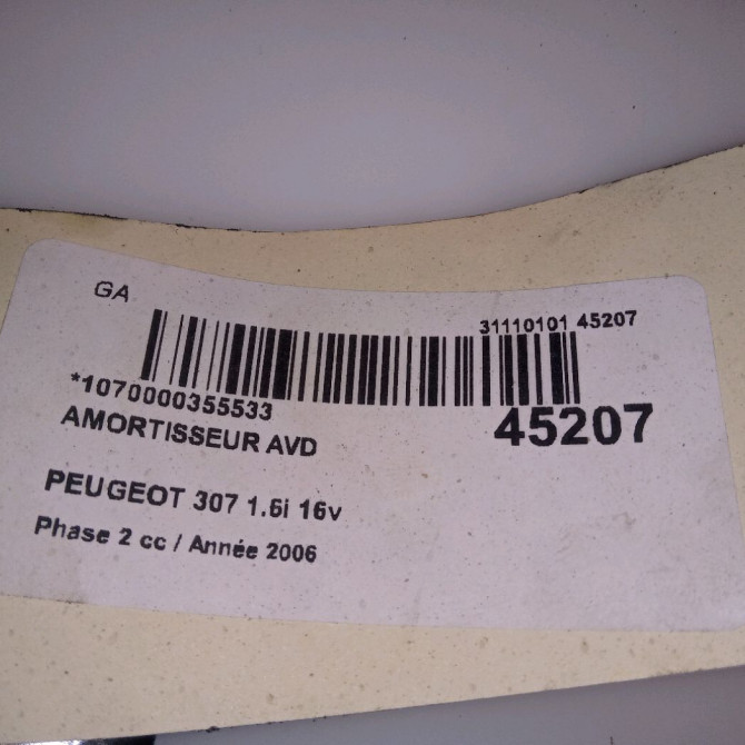 Amortisseur avant droit occasion PEUGEOT 307 Phase 2 06-2005->03-2008 1.6i 16v 5202EC 5
