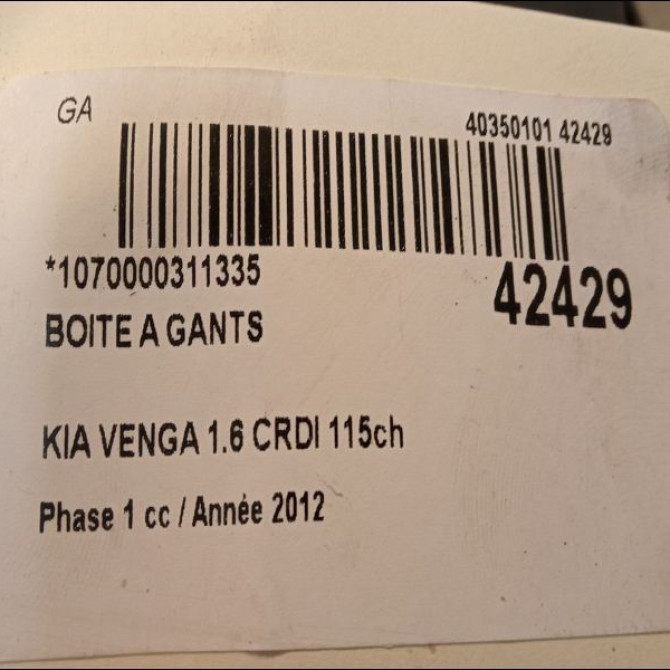 Boite à gants occasion KIA VENGA Phase 1 04-1995->04-1999 1.6 CRDI 115ch 845111P000EQ 2