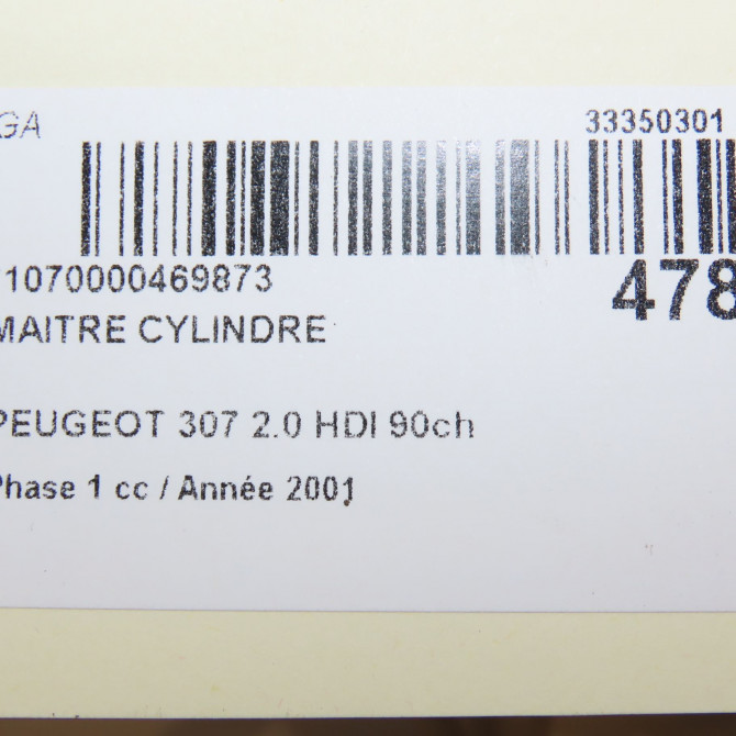 Maitre cylindre occasion PEUGEOT 307 Phase 1 04-2001->06-2005 2.0 HDI 90ch 4601L0 6