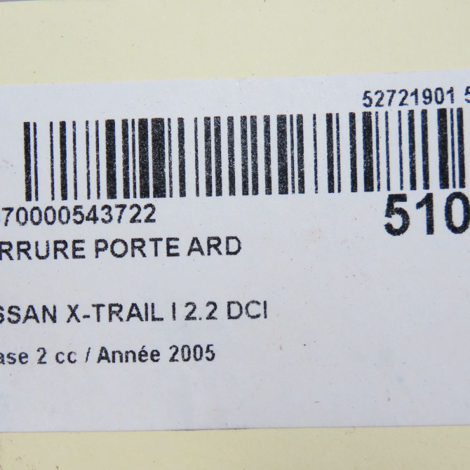 Serrure porte ard occasion NISSAN X-TRAIL I Phase 2 01-2004->11-2007 2.2 DCI 6