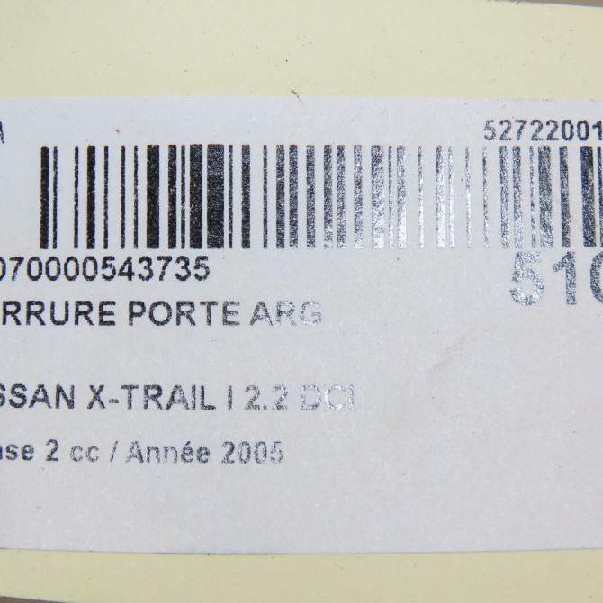 Serrure porte arg occasion NISSAN X-TRAIL I Phase 2 01-2004->11-2007 2.2 DCI 6
