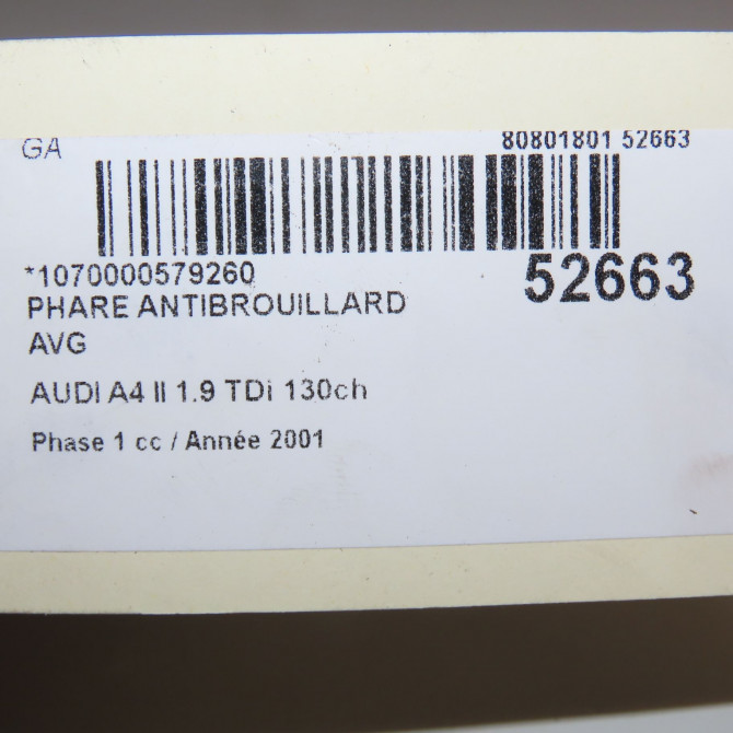 Phare antibrouillard avant gauche occasion AUDI A4 II Phase 1 01-2001->11-2004 1.9 TDi 130ch 8E0941699B 4