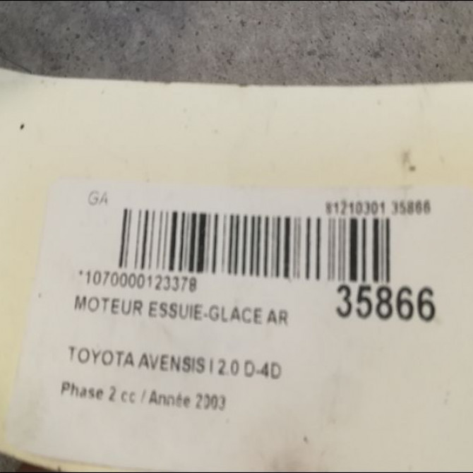 Moteur essuie-glace arrière occasion TOYOTA AVENSIS I Phase 2 09-2000->05-2003 2.0 D-4D 8513005090 3