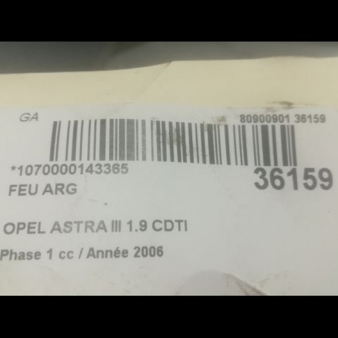 Feu arrière gauche occasion OPEL ASTRA III ASTRA III Phase 1 2004-04-01->2006-12-31 1.9 CDTI 120ch 93190790 3