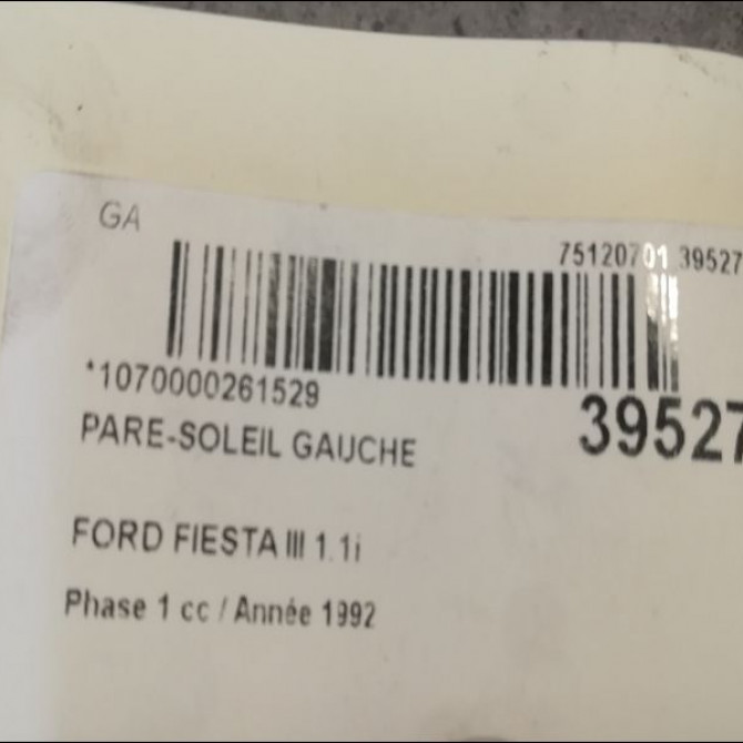 Pare-soleil gauche occasion FORD FIESTA III Phase 1 03-1989->01-1994 1.8 D 3