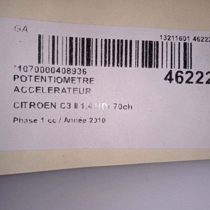 Potentiometre accelerateur occasion CITROEN C3 II Phase 1 11-2009->02-2013 1.4 HDi 70ch 5