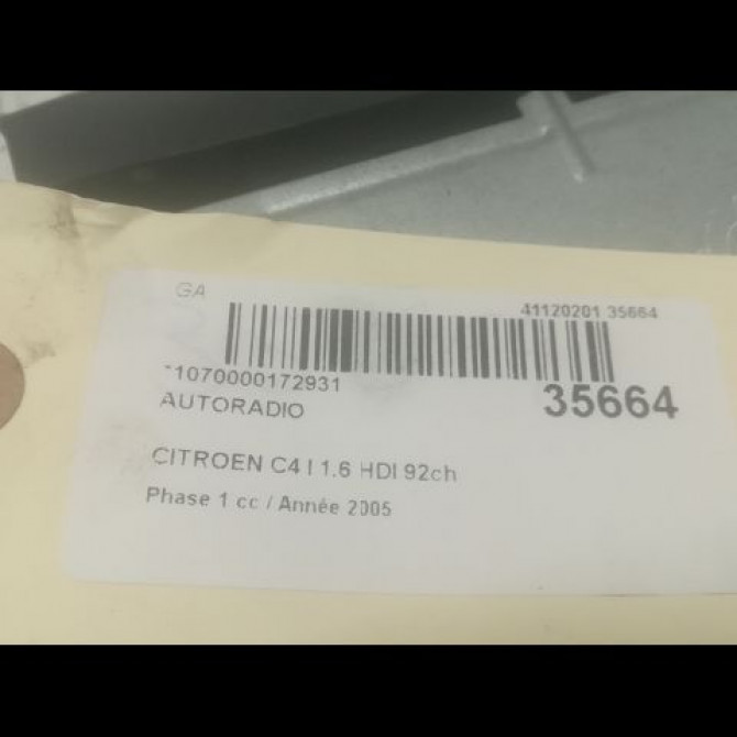 Autoradio occasion CITROEN C4 I Phase 1 11-2004->07-2008 1.6 HDI 92ch 6579PC 3