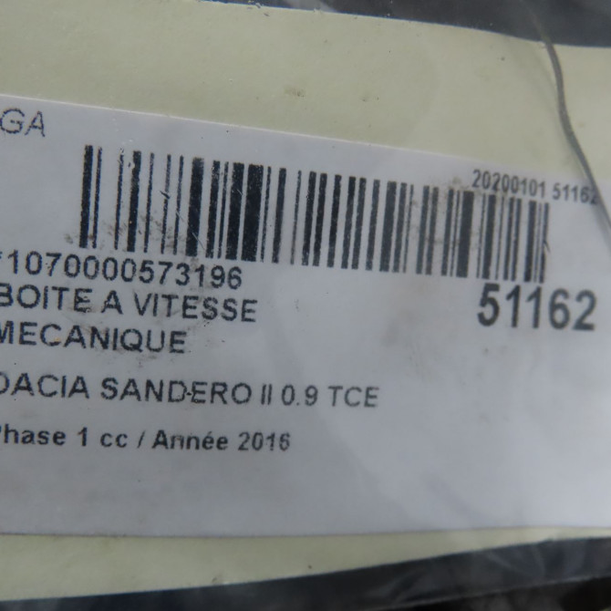 Boîte à vitesse mecanique occasion DACIA SANDERO II Phase 1 10-2012->... 0.9 TCE 90ch 7