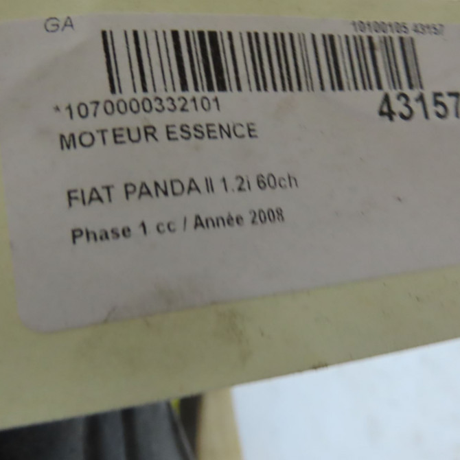 Moteur essence occasion FIAT PANDA II Phase 1 09-2003->12-2012 1.2i 60ch 71751091 6